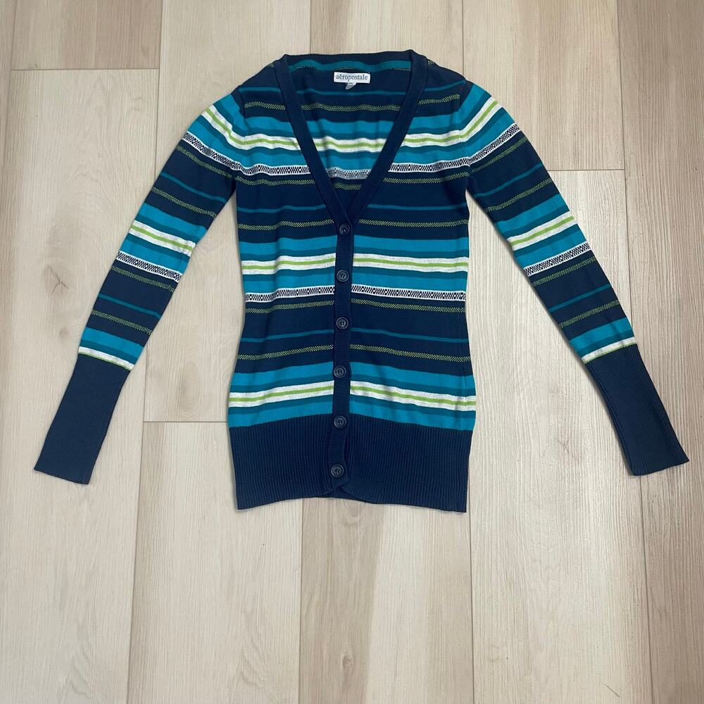Aeropostale Y2K-Preppy Striped Button Front Cardigan Sweater Size Small